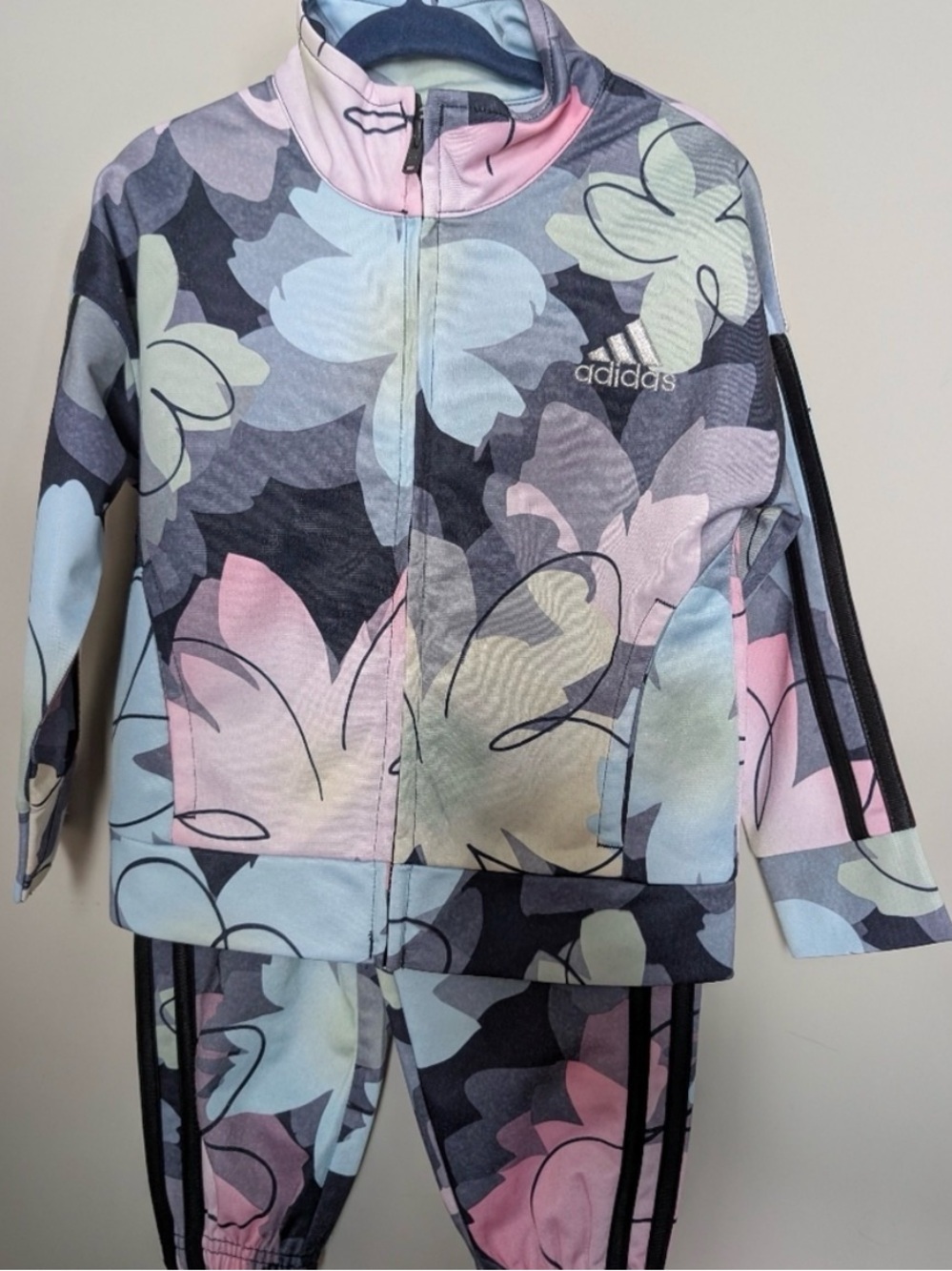 adidas toddler Pastel Floral tracksuit Jacket and Pants - Pink, Blue, Gray